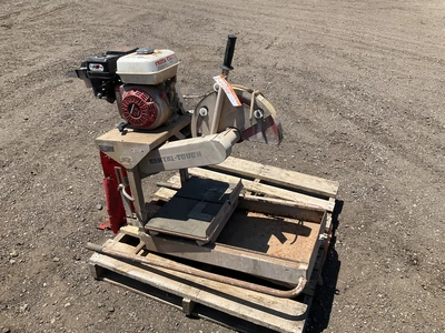 EDCO gas powered block saw model GMS14A-55H, no blade, Honda gas engine with recoil start, takes a 1...