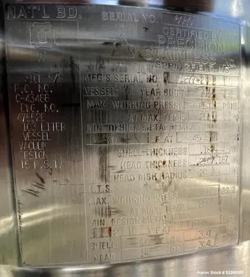 Used Precision Stainless 45 PSI Internal Rated Jacketed Tank