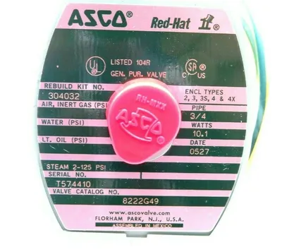 NEW ASCO 8222G49 SOLENOID VALVE 3/4" 2 WAY 120 VAC