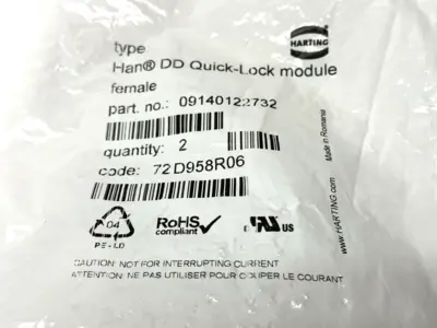 New | in-Stock HARTING Han DD Quick-Lock Module Female 12-Contacts 10A PKG OF 2 Contact Blocks Michigan US | Maverick Industrial Sales #1391298