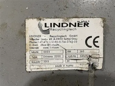 USED 2013 LINDNER 2200 SINGLE SHAFT SHREDDER