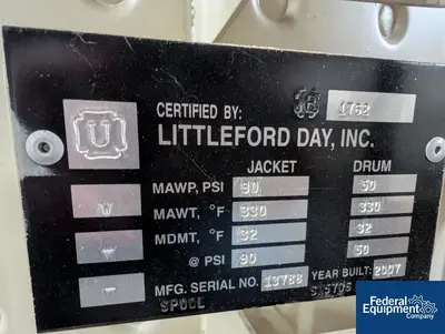 NEW Littleford 212 Cu Ft Littleford Mixer Dryer, Model VT 6000 D, S/S, Vac., JKT.