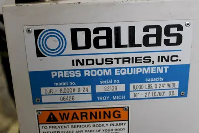 Used DALLAS DJR-8000 X 24 Coil Feed Lines Ohio US | D & D Industries #1413124
