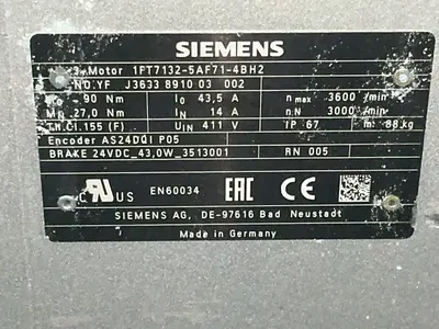 Used SIEMENS 1FT71325AF714BH2 Servo Motors Ohio US | HGR 24 #1355889