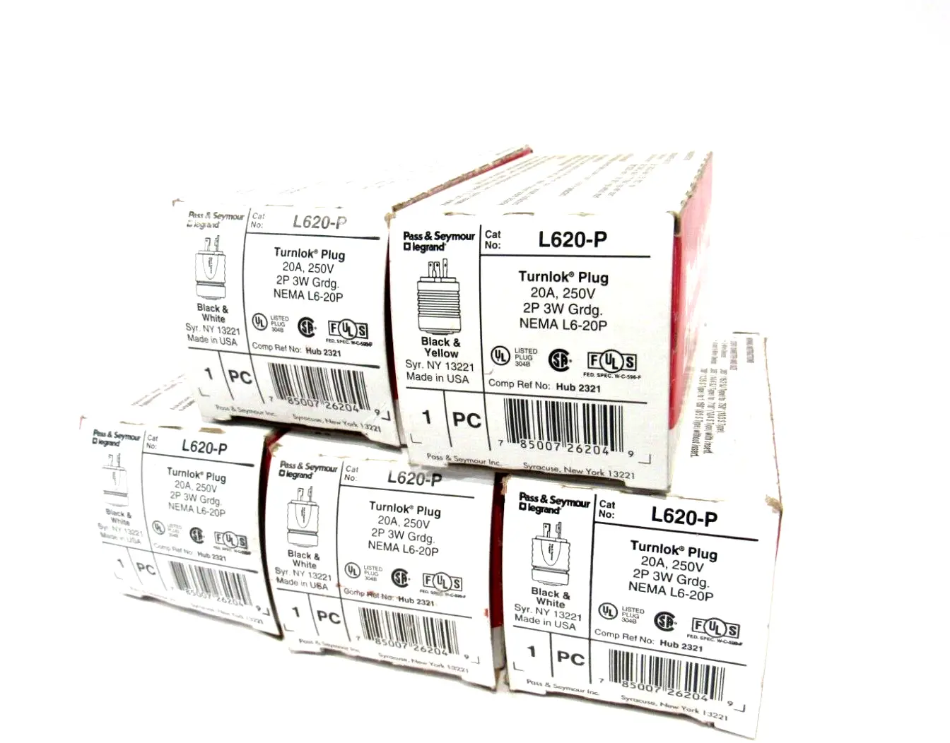 LOT OF 5 NEW PASS & SEYMOUR L620-P TURNLOK PLUG L620P