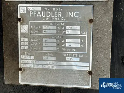 USED Pfaudler 5,100 Gal Pfaudler Glass Lined Vertical Chemstore Receiver, 90#