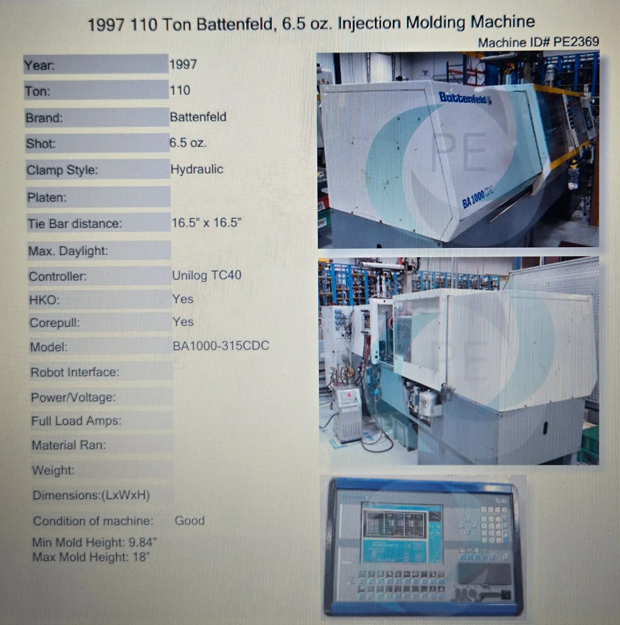 USED 1997 BATTENFELD BA1000/315 CDC
