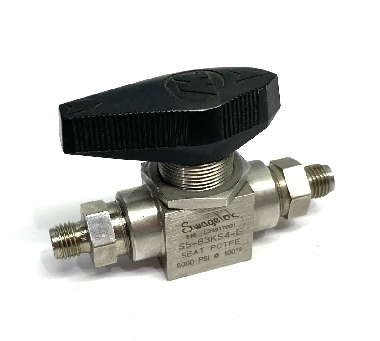 USED SWAGELOK STAINLESS STEEL HIGH PRESSURE BALL VALVE, SEAT PCTFE, 6000PSI