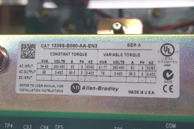 ALLEN BRADLEY 1336S-B060-AA-EN3 DRIVE 60HP SER. A, 1336SB060AAEN3 REPAIRED