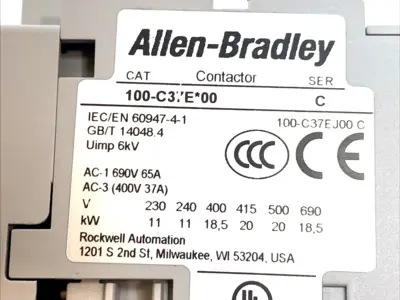 USED ALLEN BRADLEY IEC CONTACTOR 37A 3-POLE 24VDC SER. C