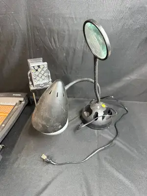 X-Acto Paper Cutter, Clip-On LED Lamp, and Desk Magnifier Lot