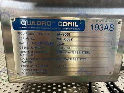 USED QUADRO ENGINEERING 193AS QUADRO COMIL STAINLESS STEEL BENCH TOP GRINDER / GRANULATOR