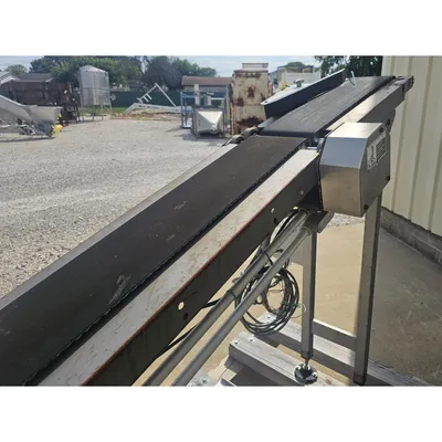 Used 8" wide Incline Belt Incline Conveyor w/ Bag Flattening