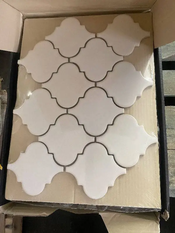Antique White Arabesque Ceramic Tile Sheets - 14 Sheets