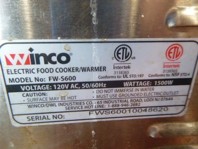 Winco Insulated Food Warmer