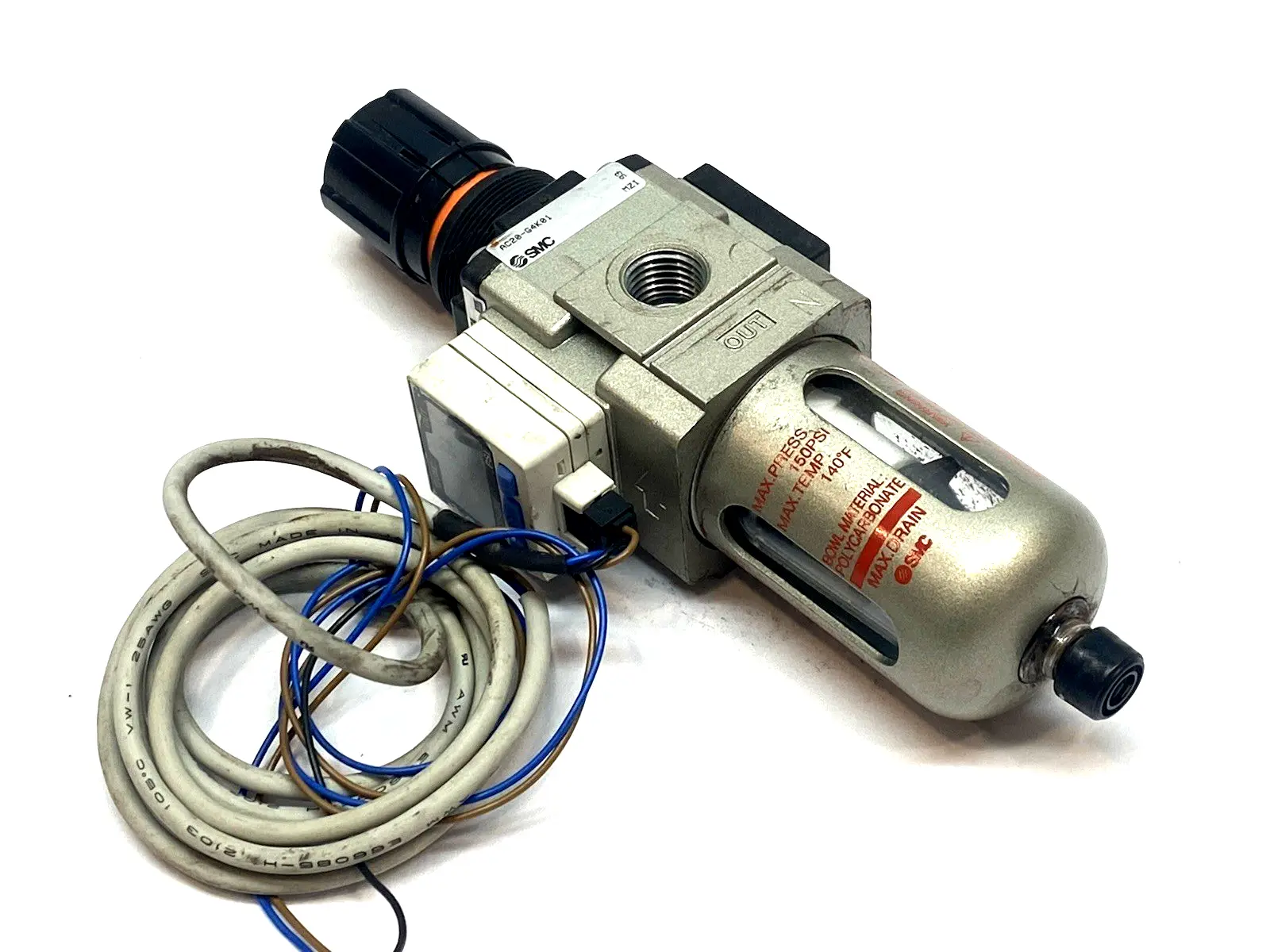 Used SMC Filter Regulator w/ ISE35-N-65 Digital Pressure Switch PNP Air Pressure Regulators Michigan US | Maverick Industrial Sales #1389874
