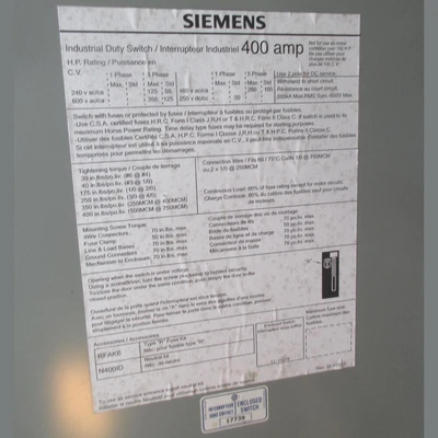 Siemens 400 Amp Fusible Disconnects