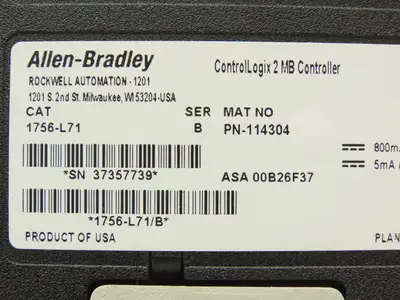 Allen Bradley 1756-L71 ControlLogix 2MB Controller Ser B FW 1.010