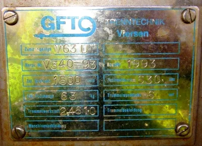 GFT V 63-U perforate basket centrifuge, Hastelloy C22.