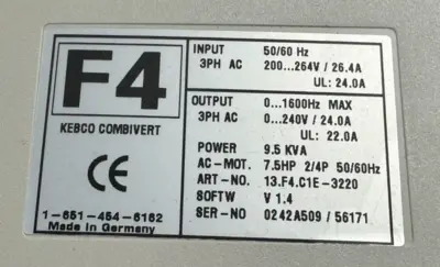 NEW KEB 13.F4.C1E-3220 COMBIVERT F4 DRIVE 7.5HP 2/4P 200-264V 13F4C1E3220