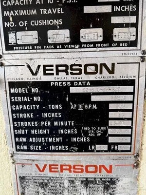 USED 1978 VERSON PRESS S2-500-96-60T