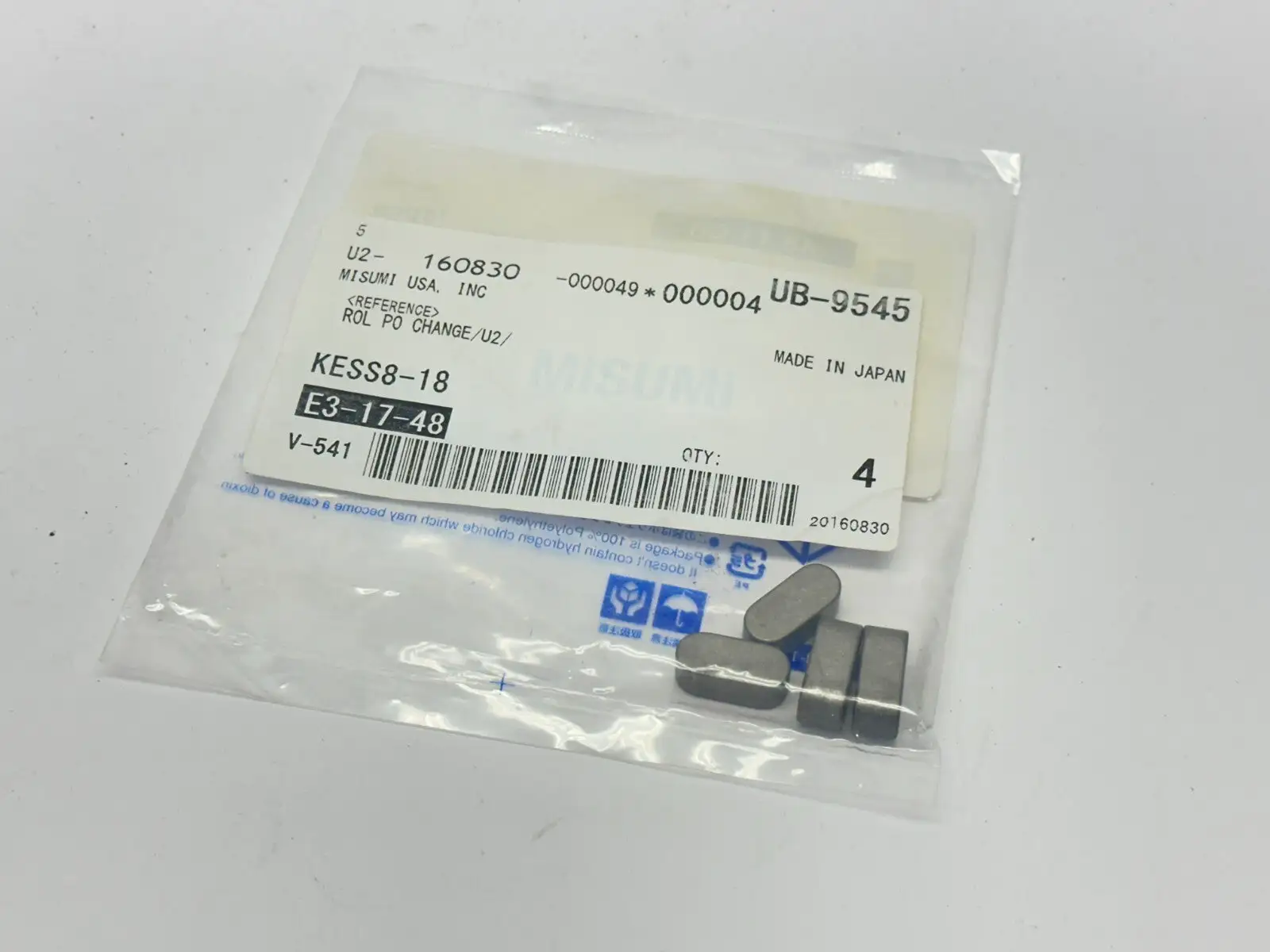 KESS8-18 | Misumi  Parallel Machine Keys 8mm Width 18mm Length PKG OF 4 - New