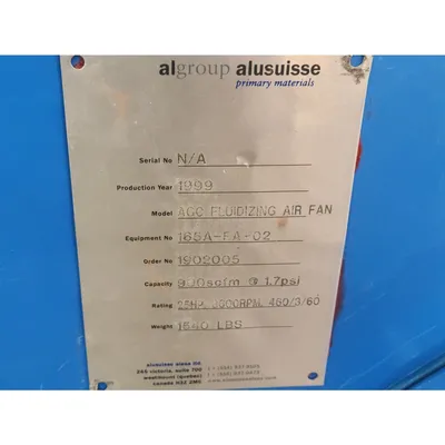 Used 25HP Alusuisse Alesa Pressure Blower Package 900 CFM @ 47" SP