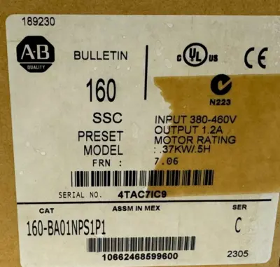 NEW ALLEN BRADLEY 160-BA01NPS1P1 SMART SPEED CONTROLLER SER. C FRN: 7.06