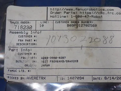 New | in-Stock FANUC A20B39000287 Memory Ohio US | HGR 24 #1130550