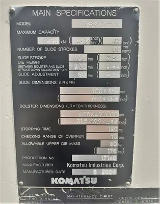 USED 2006 KOMATSU PRESSES KOMATSU OBS45-33 PRESS