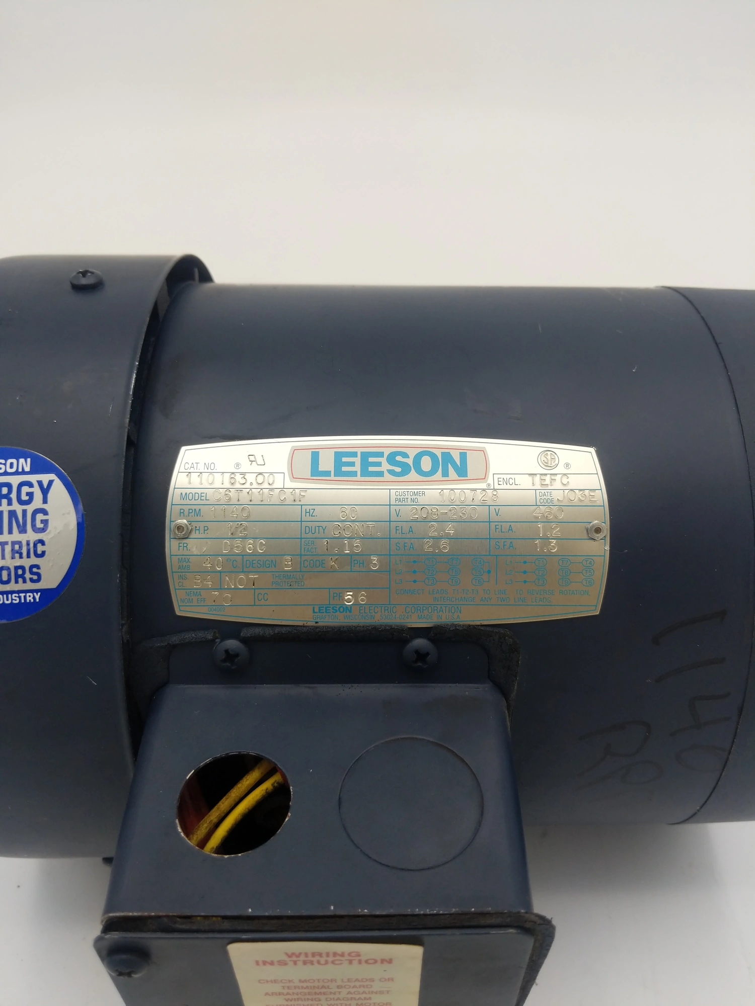 LEESON .5 HP, 1140 RPM, D56C FRAME MOTOR