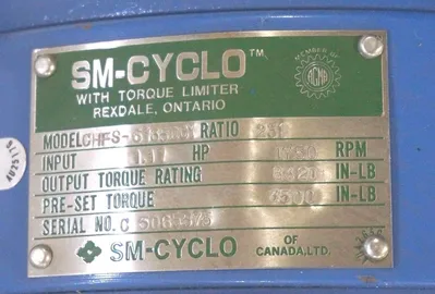 NEW SM-CYCLO CHFS-6135DCY SPEED REDUCER RATIO: 231, 1.11HP, 1750RPM, CHFS6135DCY