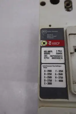 CUTLER-HAMMER HM2P400X5WS10 MOTOR CIRCUIT PROTECTOR SERIES C 600VAC STOCK #3220
