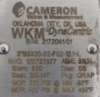 NEW CAMERON 2172061-01 BUTTERFLY VALVE 3" B5320-02-F02-13/HL 217206101