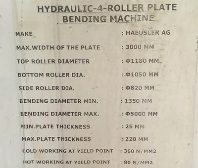 HAEUSLER 4-rolls Plate Bending Rolls, very good used condition, POA