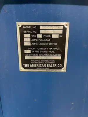 American Baler 30 HP Wide Mouth/Full Penetration/Infeed Conveyor
