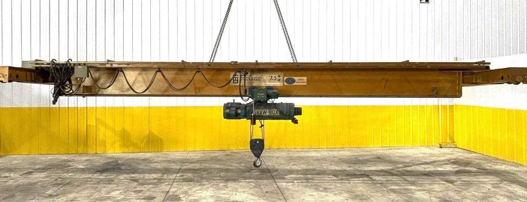 7.5 TON x 27'-4" MOVE HANDLING SYSTEMS SINGLE GIRDER BRIDGE CRANE W/ SHAW-BOX HOIST: STOCK #21010
