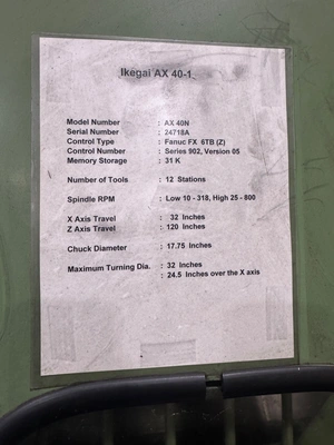 IKEGAI AX 40N LATHES, SLANT BED, N/C & CNC | Wheeler Machinery Sales (5)
