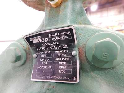 Used TACO FI1207E2CAH1LOB Centrifugal Pumps Ohio US | Equipment Recovery Corp. #1329786