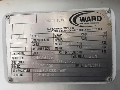 Tank, 525 Gallon, C/st, 15 PSI, FV, Desulfurizer Tank, #S744387