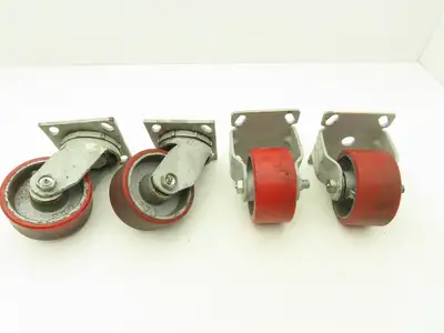 Fairbanks 4" Caster Wheel Poly/Cast (2) Swivel (2) 5-1/2" OAH Rigid Lot of 4