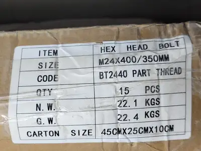 Hex Head Bolt M24X400/350mm BT2440 (Box of 15)