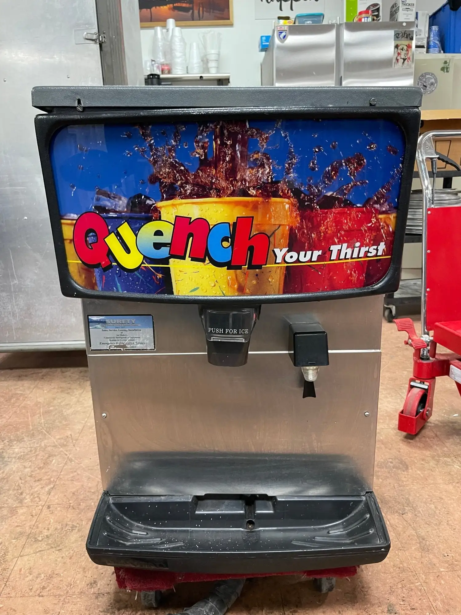 Used Manitowoc Used Manitowoc MII-150 Ice Dispensing Bin 150LB Storage With Drink Fountain 120V - JS Beverage Dispensers Illinois US | Falcon Restaurant Supply #1376344