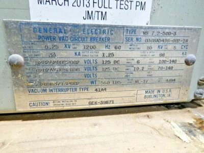 Used GE VB 7.2-500-3 Circuit Breakers Ohio US | Equipment Recovery Corp. #1331722