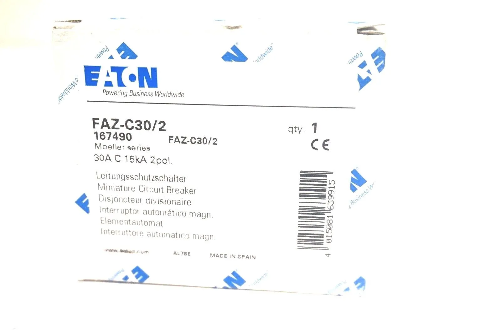 NEW EATON FAZ-C30/2 CIRCUIT BREAKER FAZC302