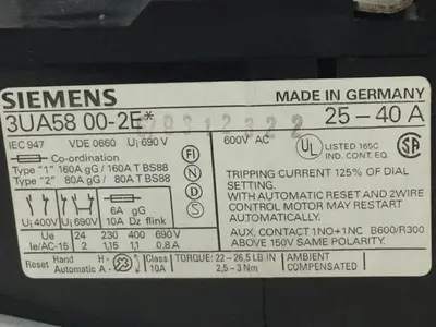USED SIEMENS 3UA58 00-2E