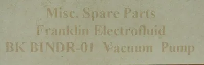 NEW FRANKLIN ELECTROFLUID BK-BINDR-01 VACUUM PUMP REPAIR KIT BKBINDR01
