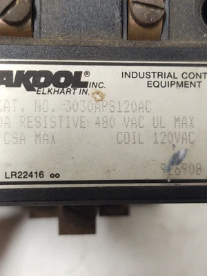 🔥DURAKOOL 3 Pole Control Relay 3030APS120AC, 30A 480VAC 120V Coil