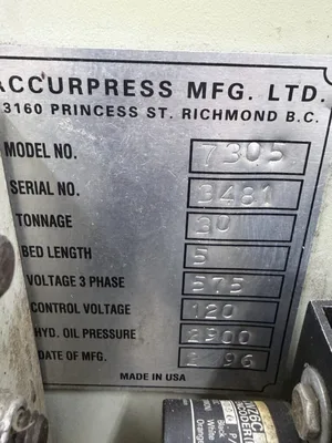 Used 1996 ACCURPRESS 7305 Press Brakes Georgia US | The Equipment Hub #1404247
