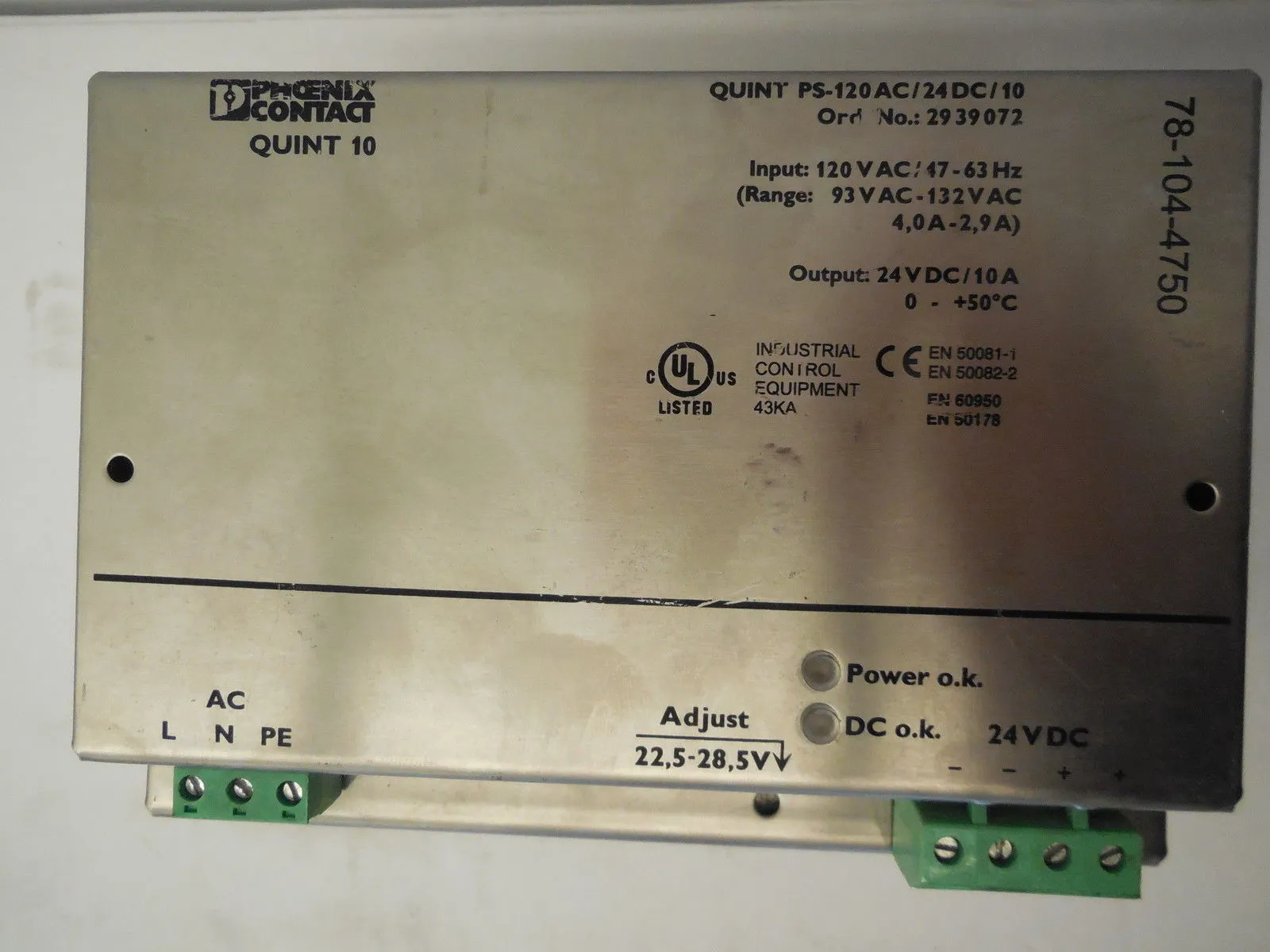 USED PHOENIX CONTACT 78-104-4750 POWER SUPPLY 2939072 781044750